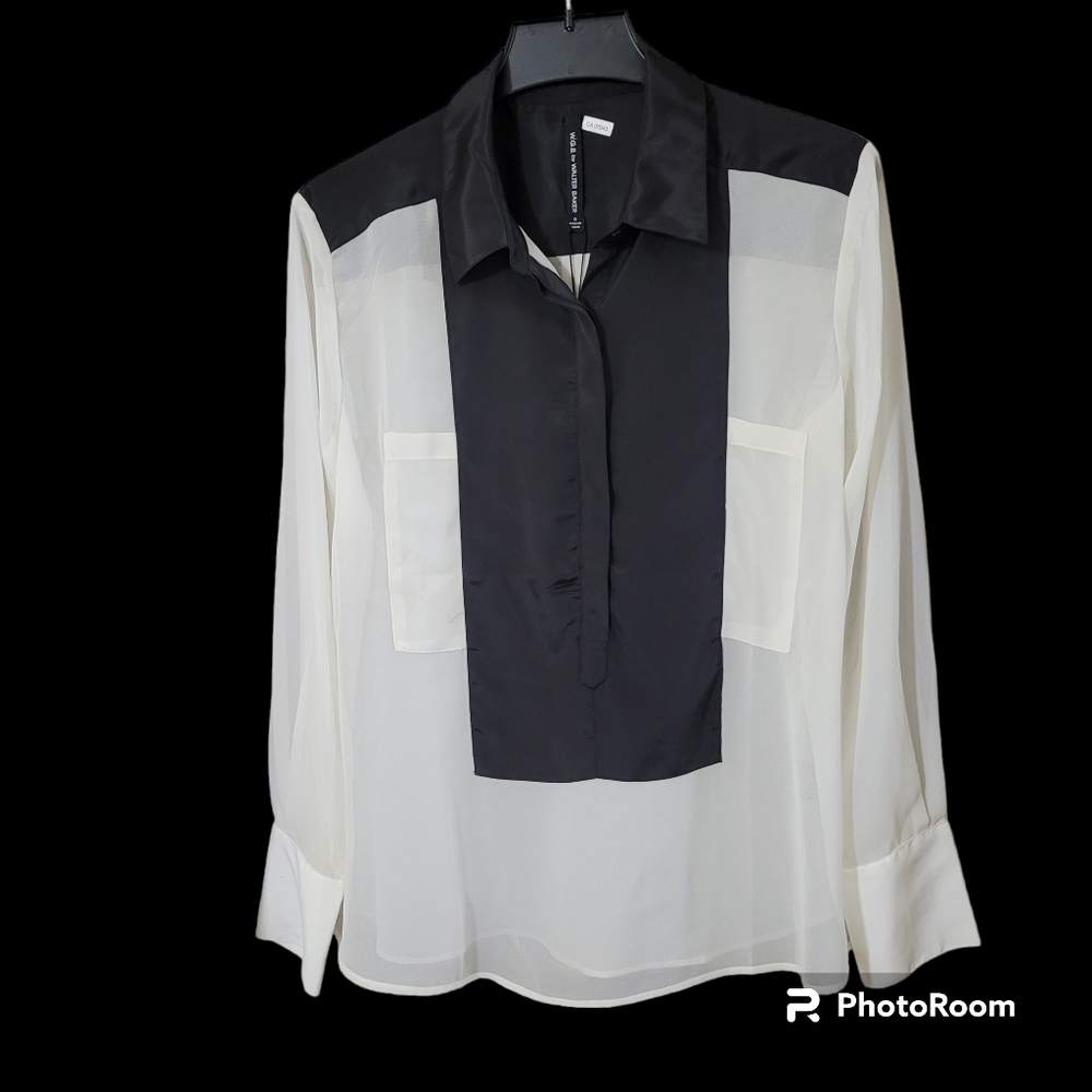 W.g.b. by Walter Baker Cody top off white black colour block tuxedo blouse nwt